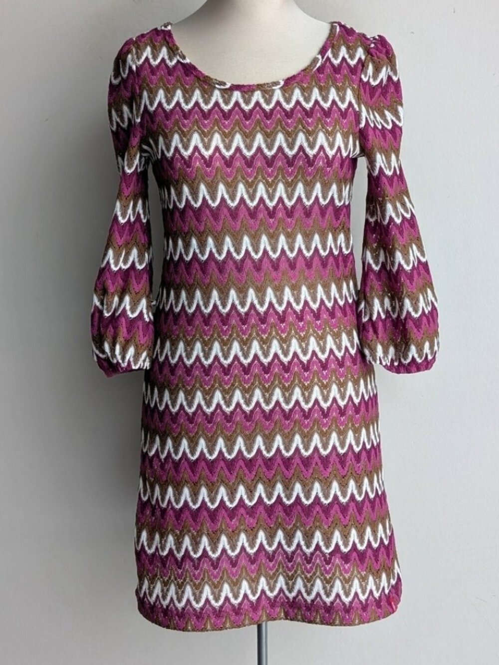 EDC Zigzag Chevron Patterned Long Sleeve Knit Dress